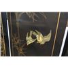 Image 21 : 6-Panel Black Lacquered Screen with Semi-Precious  Jade Stone Overlays on Reverse, Painted  Bird