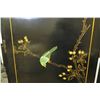 Image 22 : 6-Panel Black Lacquered Screen with Semi-Precious  Jade Stone Overlays on Reverse, Painted  Bird