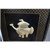 Image 45 : 6-Panel Black Lacquered Screen with Semi-Precious  Jade Stone Overlays on Reverse, Painted  Bird