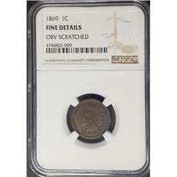 1869 1C Incidan Head Penny Cent NGC Fine Details