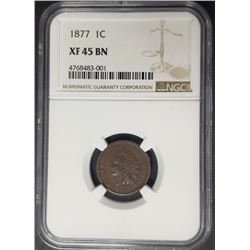 1877 1C Indian Head Penny Cent NGC XF45 BN