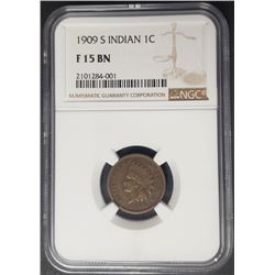 1909 S Indian Head Penny Cent NGC F15 BN