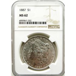 1887-P  Morgan Silver Dollar $ NGC MS 62
