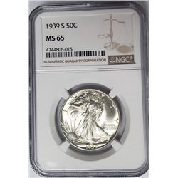 1939 S 50C Walking Liberty Half Dollar NGC MS65
