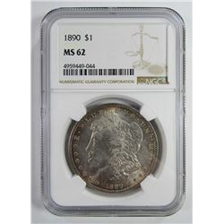 1890-P Morgan Silver Dollar $ NGC MS 62 Lightly To