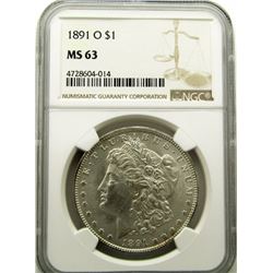 1891-O MORGAN SILVER DOLLAR NGC MS 63