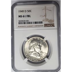 1949-D 50C Franklin Half Dollar NGC MS61 FBL