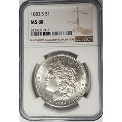1882-S Morgan Silver Dollar $1 NGC MS60