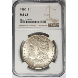 1890-P $1 Morgan Silver Dollar NGC MS62