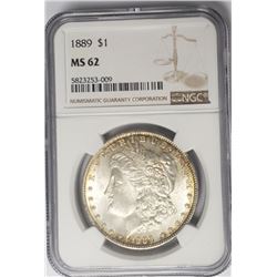 1889-P $1 Morgan Silver Dollar NGC MS62