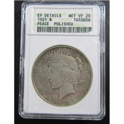 1921 PEACE SILVER $ ANACS NET VF20 DETAILS