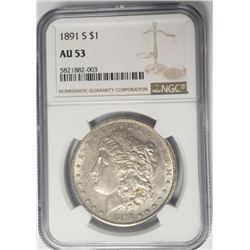 1891-S $1 Morgan Silver Dollar NGC AU53