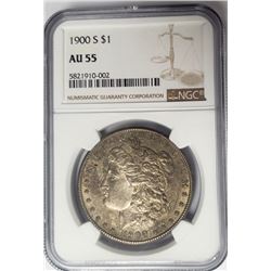 1900-S Morgan Silver Dollar $1 NGC AU55