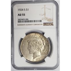 1924-S Peace Dollar $1 NGC AU55