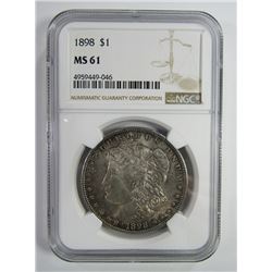 1898-P Morgan Silver Dollar $ NGC MS 61 Nicely Ton