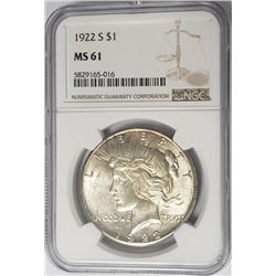 1922-S $1 Peace Silver Dollar NGC MS61