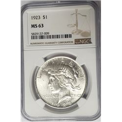 1923-P $1 Peace Silver Dollar NGC MS63