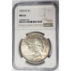 1923-D $1 Peace Silver Dollar NGC MS61