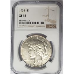 1935-P $1 Peace Silver Dollar NGC XF45