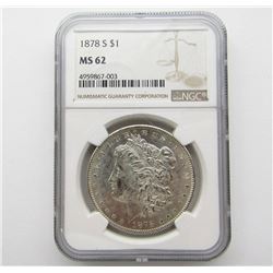 1878-S Morgan Silver Dollar $ NGC MS 62 Blast Whit