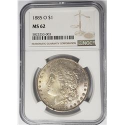 1885-O Morgan Silver Dollar $1 NGC MS62