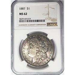 1887-P Morgan Silver Dollar $1 NGC MS62