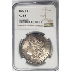 1887-S Morgan Silver Dollar $1 NGC AU58