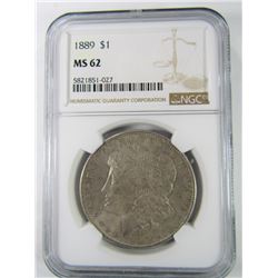 1889 NGC MS62 MORGAN SILVER DOLLAR