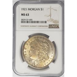 1921-P Morgan Silver Dollar $1 NGC MS63
