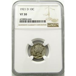 1921-D MERCURY DIME NGC VF 30