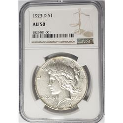 1923-D Peace Dollar $1 NGC AU50
