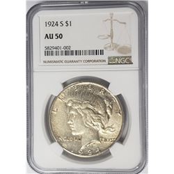 1924-S Peace Dollar $1 NGC AU50