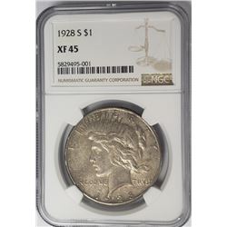 1928-S Peace Dollar $1 NGC XF45