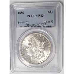 1886 MORGAN SILVER DOLLAR PCGS MS63