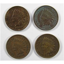 4- NICE INDIAN CENTS- 1901, 1902, 1904, 1906