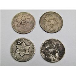 4-THREE CENT SILVER COINS