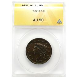 1837 LARGE CENT ANACS AU50