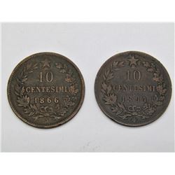 1866 & 1894 ITALY 10 CENTESIMI