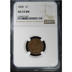 1868 INDIAN CENT NGC AU53 BN