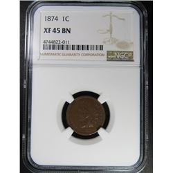 1874 INDIAN CENT NGC XF45 BN