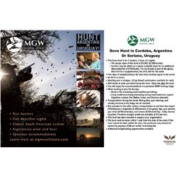 5 Person 5 Day Dove Hunt in Argentina, Soriano, or Uruguay Hosted by MGW