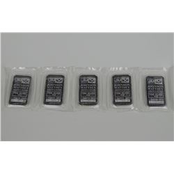 5 JOHNSON MATTHEY ONE OUNCE SILVER INGOTS