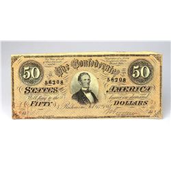 1864 CONFEDERATE $50 NOTE