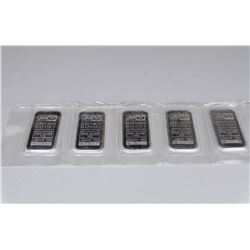 5 JOHNSON MATTHEY ONE OUNCE SILVER INGOTS
