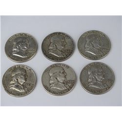 LOT OF 6 FRANKLIN HALF DOLLARS