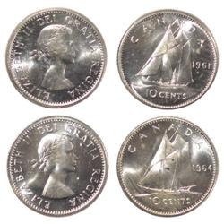 1961/64 Canada Ten Cents-ICCS MS65