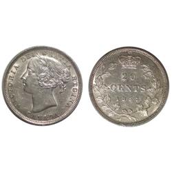 1858 Canada Twenty Cents-ICCS AU50