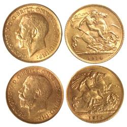 1914 Great Britain Gold 1/2 Sovereigns