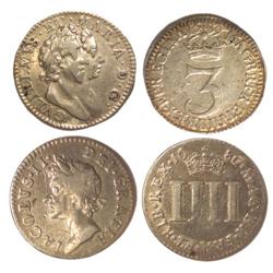 1687/6&1689 GB Maundy 3&4 Pence-F/VF