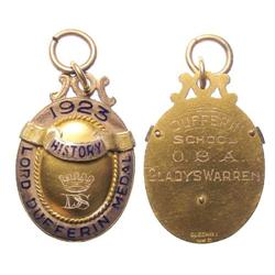 1923 Lord Dufferin School Gold History Medal